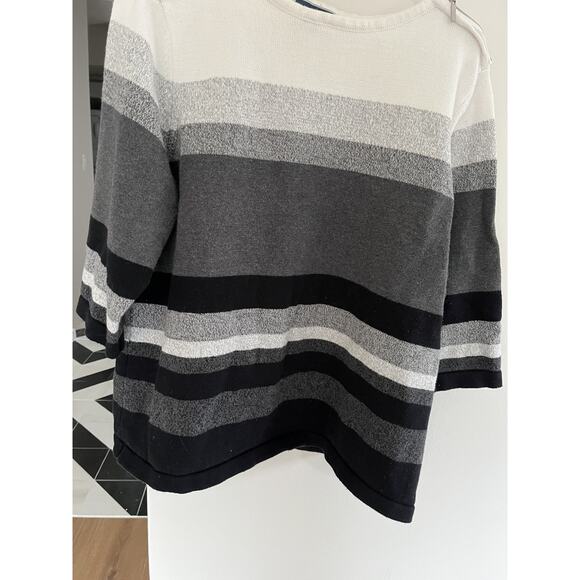 Karen Scott Woman 2X Cotton Sweater Boat Neck Black White Gray Oversize Relaxed - Picture 2 of 5